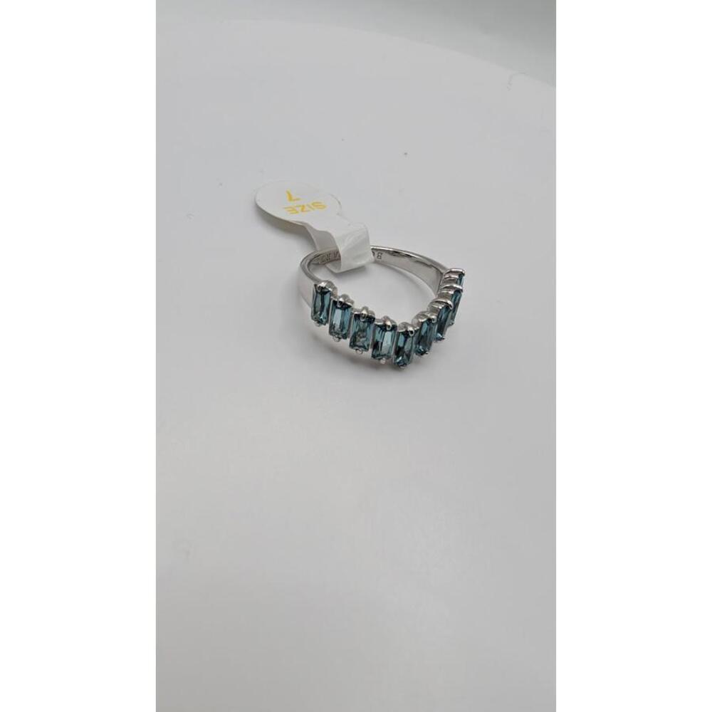 Silver Tone Ring with Blue Rectangular Stones Size 7 - Picture 9 of 9